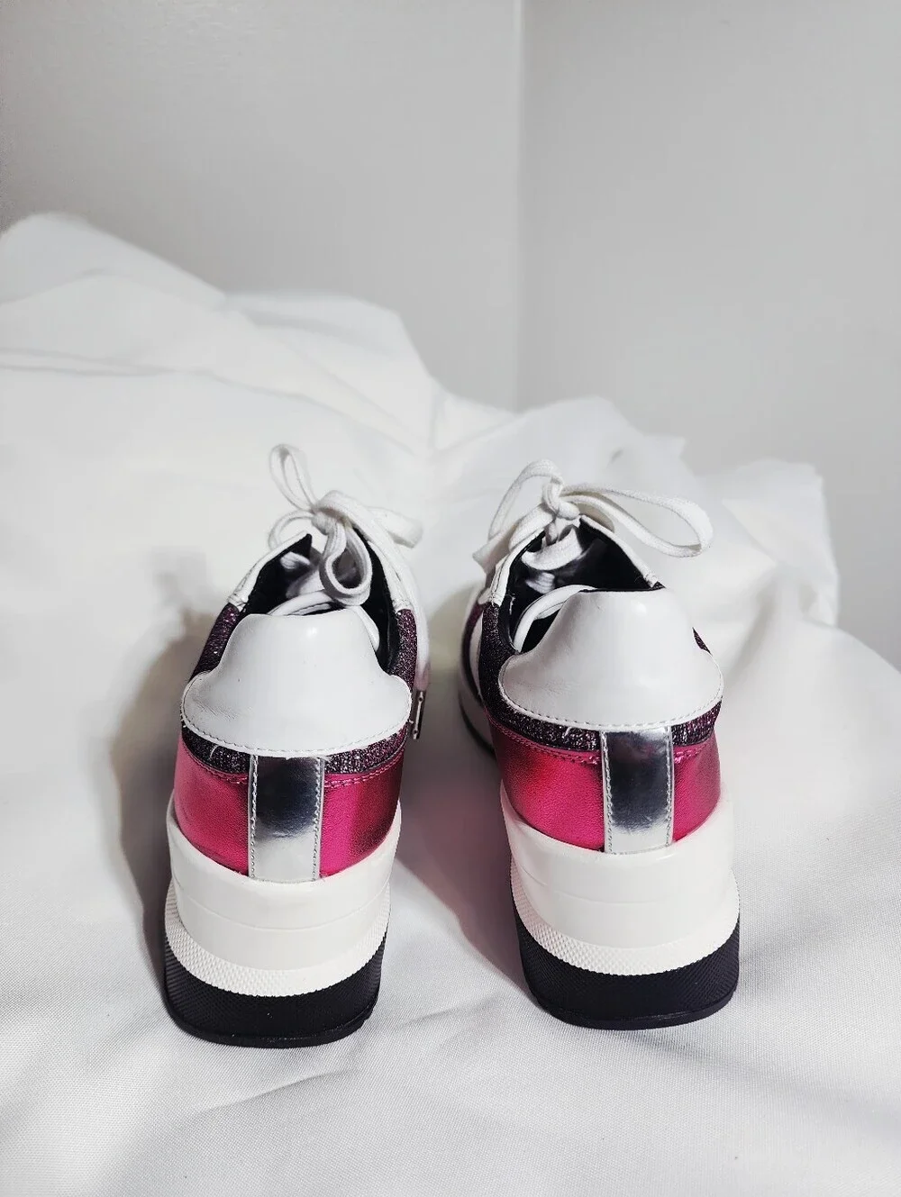 New Michael Kors Pink Silver Women's Hidden Wedge Mabel Sneakers 7.5